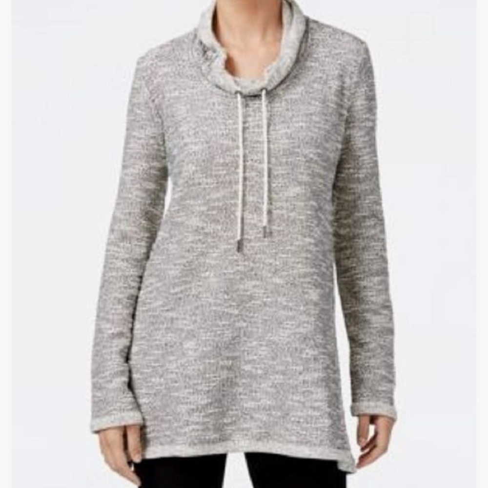 Style Co Marled Funnel Neck Tunic Sweatshirt XL Gray Cowl Neck Cozy Knit